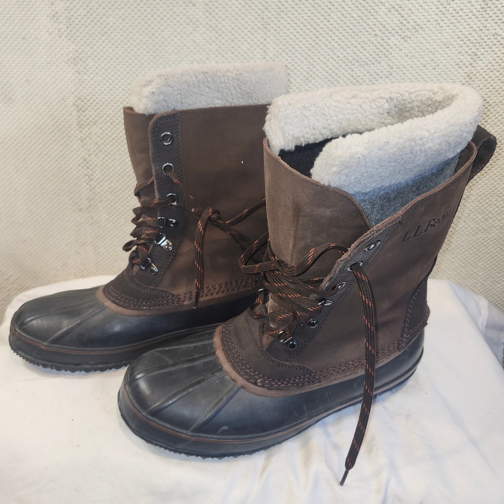 LL Bean Mens Wildcat Boots Brown Suede Insulated Snow Winter 284892 Size 12 M
